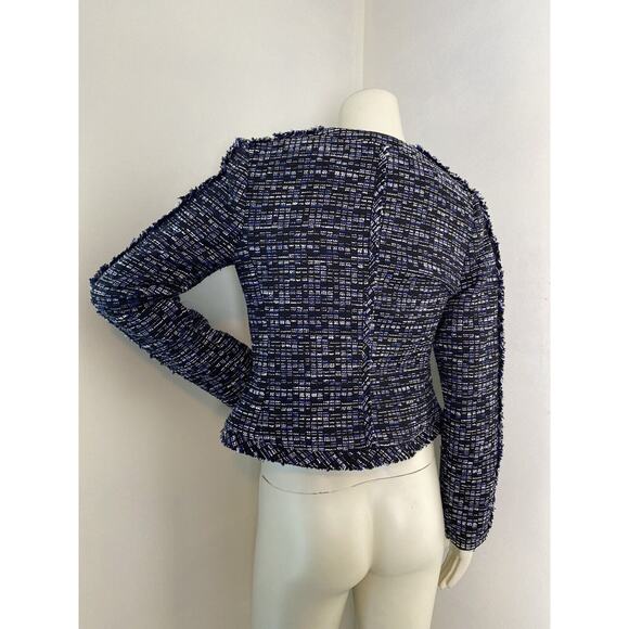 Banana Republic Women's Black Blue Tweed Zip Front Blazer Size 2 - Picture 6 of 8